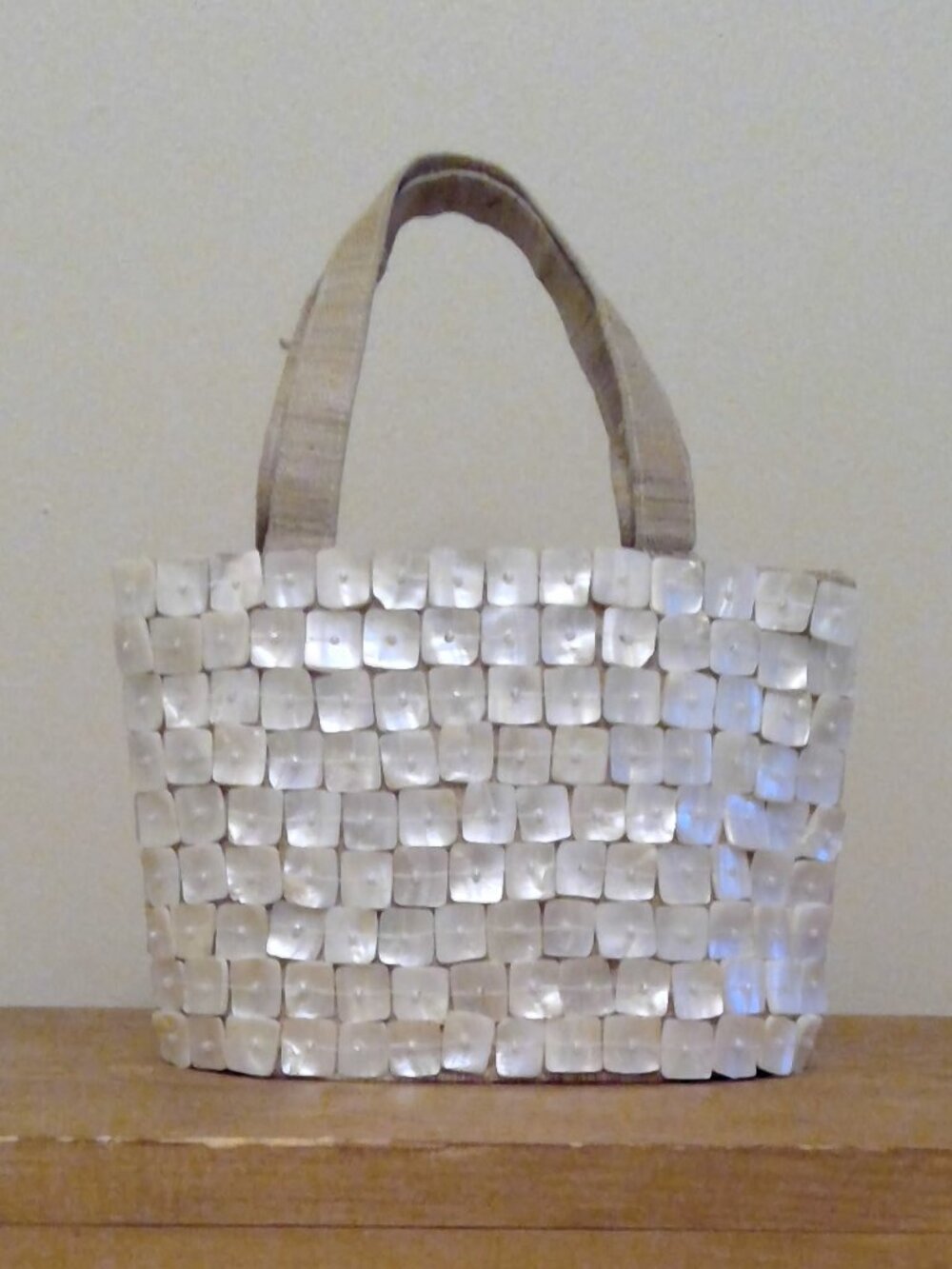 Gorgeous Vintage Pierre Urbach 100% Silk & Mother of Pearl Mini Bag | Cream